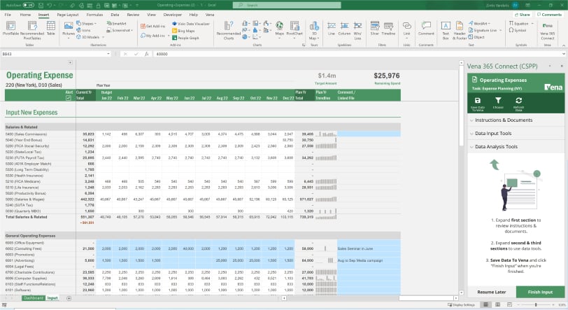 Image of Vena Solutions example of operating expenses and expenditure tracking