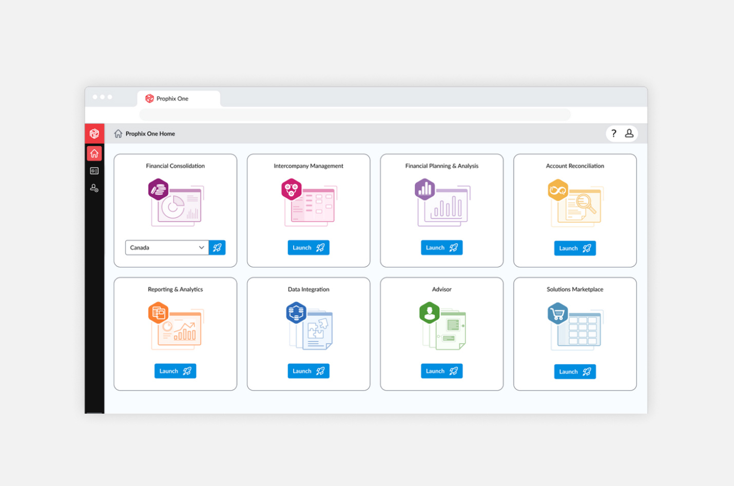 An screenshot of Prophix One's homepage