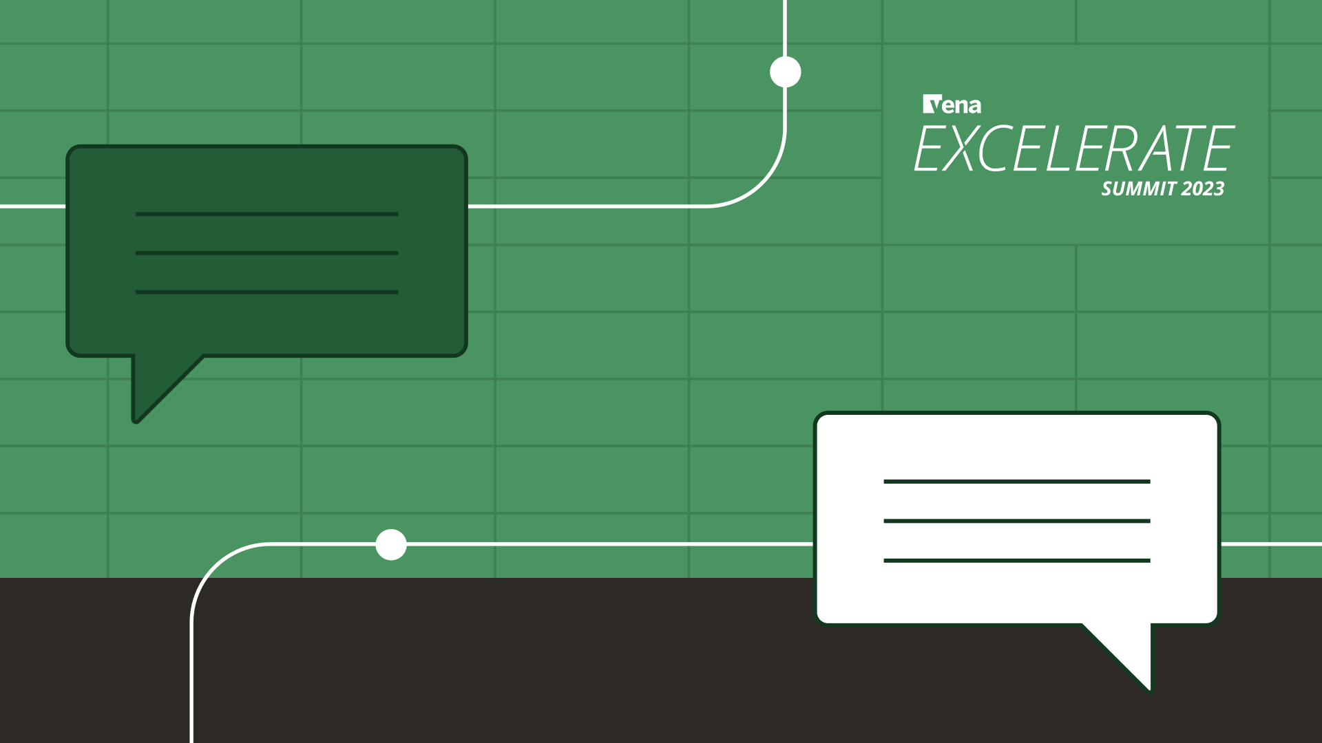 Two speech bubbles on a green background, with the Vena Excelerate Summit 2023 logo in the corner