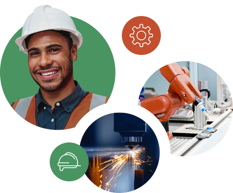 A smiling man in a hard hat and safety glasses holds a welding torch, ready to work on a project.