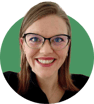 Headshot of Rebecca Lomax on a green background